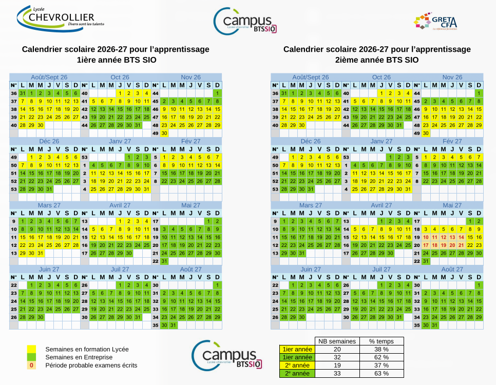 Calendrier alternance 2026-2027
